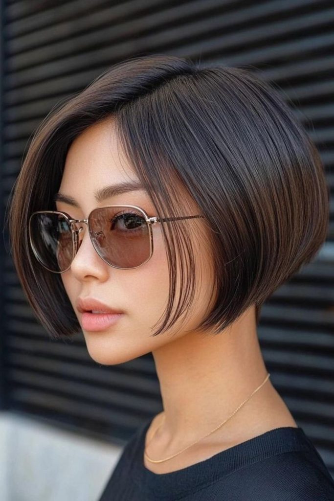 Inverted minimal bob with contrast.