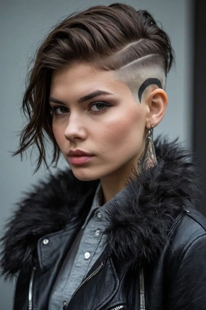 Side-swept Viking hair with runes