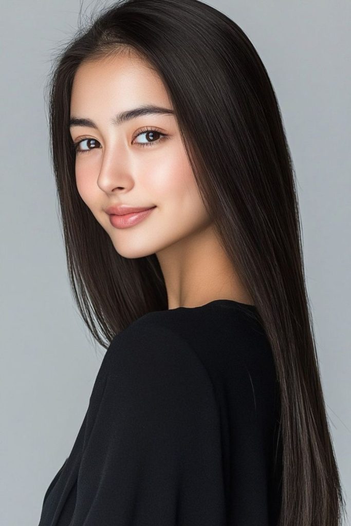Jet black sleek straight charm.