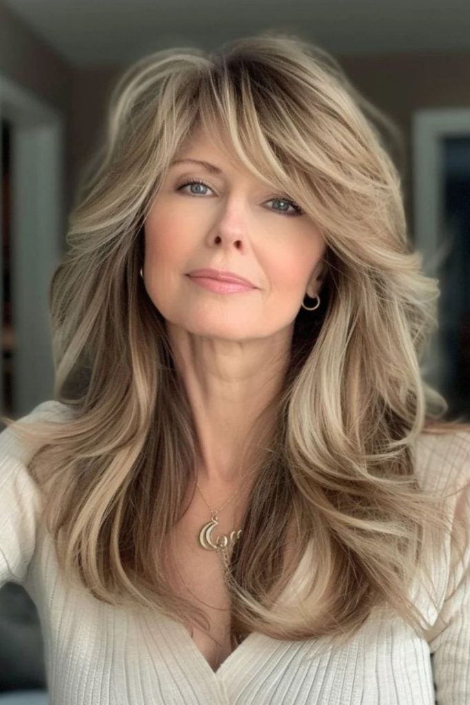 Layered side swept bangs youthful look