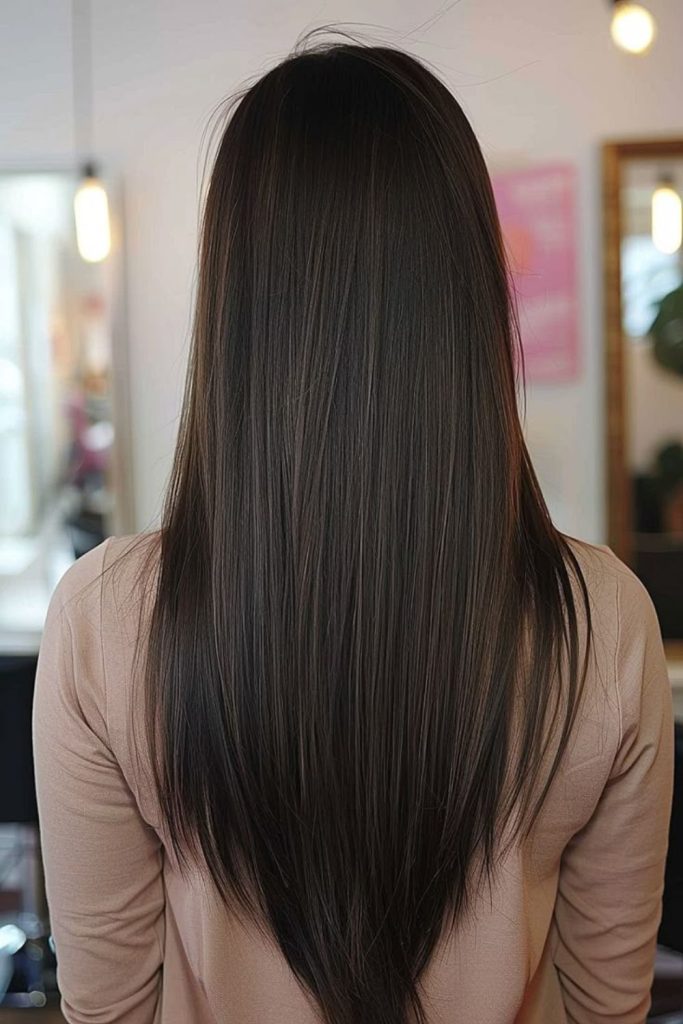 V-shaped layered long haircut.