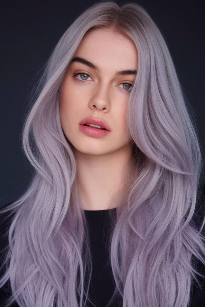Lilac soft pastel straight shimmer.