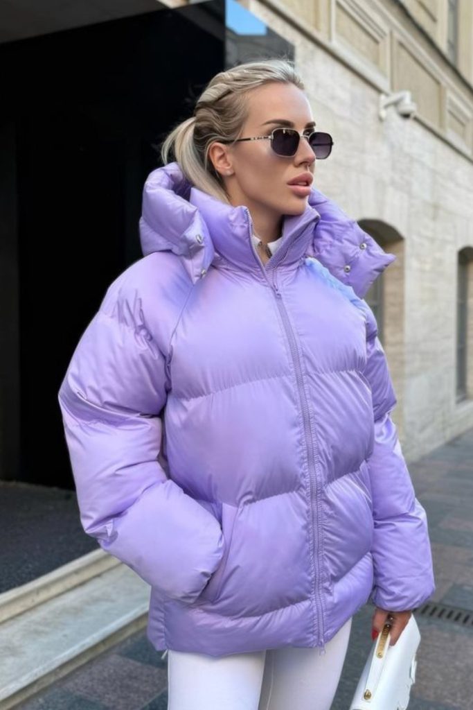 Lilac chill glow pastel winter look.