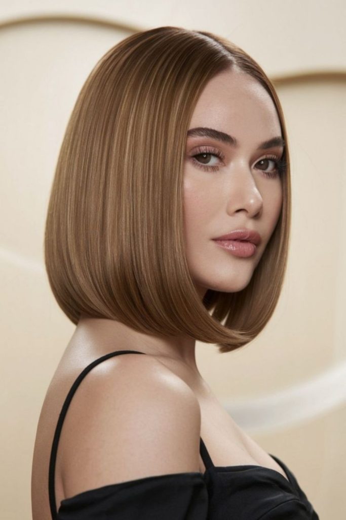 Linear gloss bob with mirror shine.