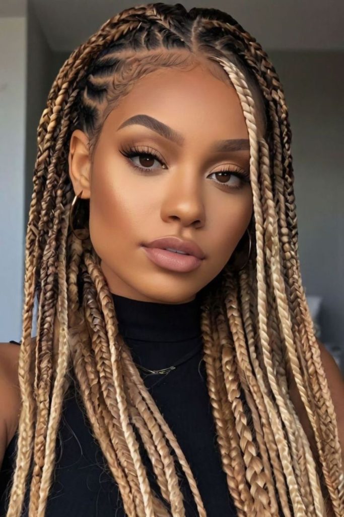 Pure white halo styled braids.