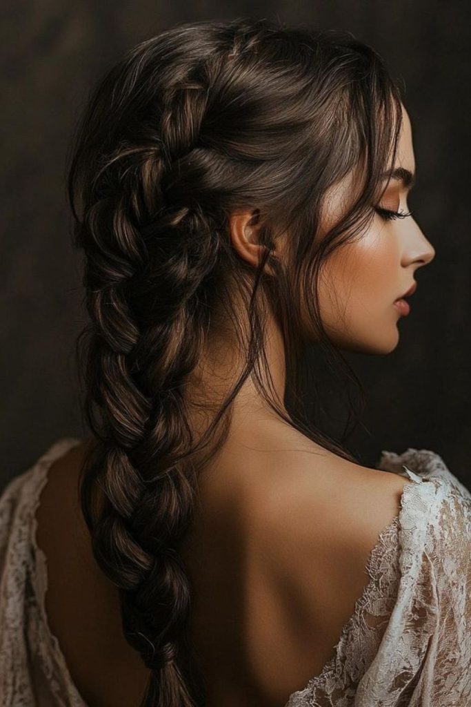 Dark midnight meadow messy french braid