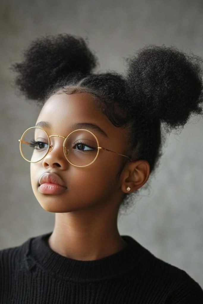 Mini afro puffs with ties.