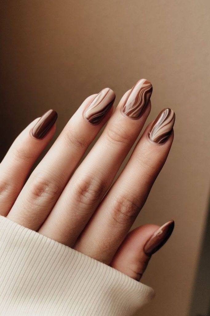 Mocha beige everyday neutral nails.
