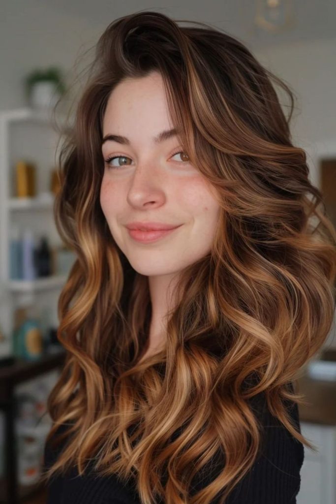 Mocha brown hair with caramel blend.