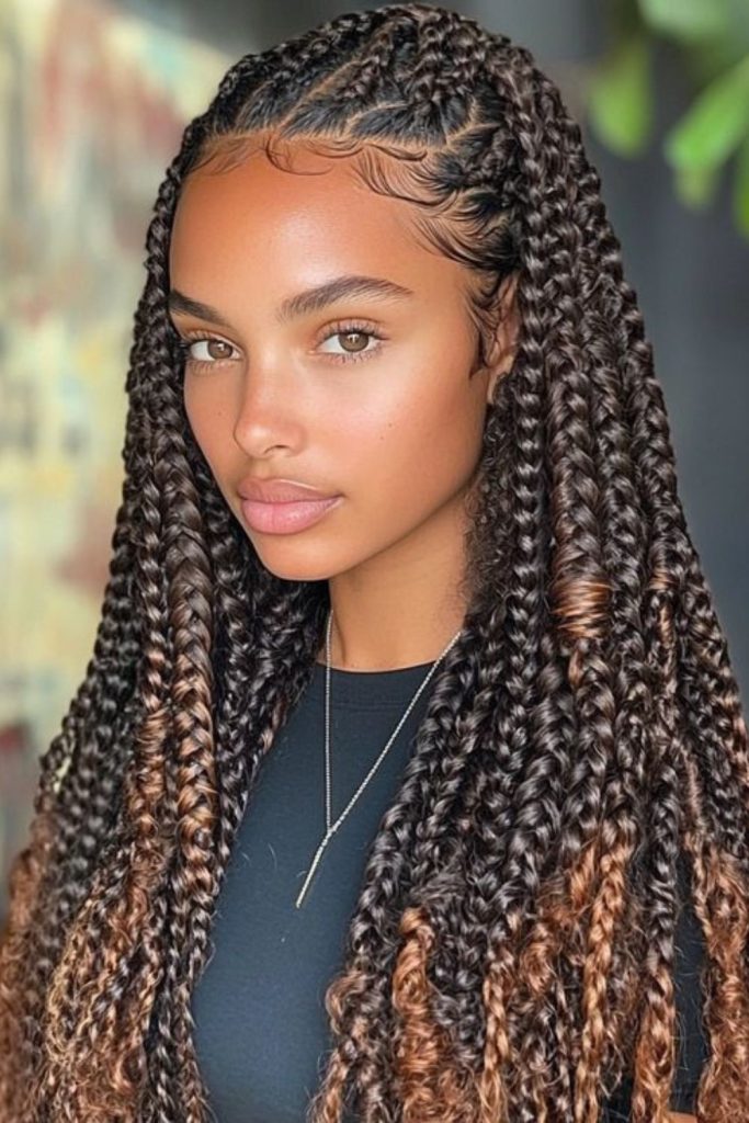 Bronze glowing braids with movement.