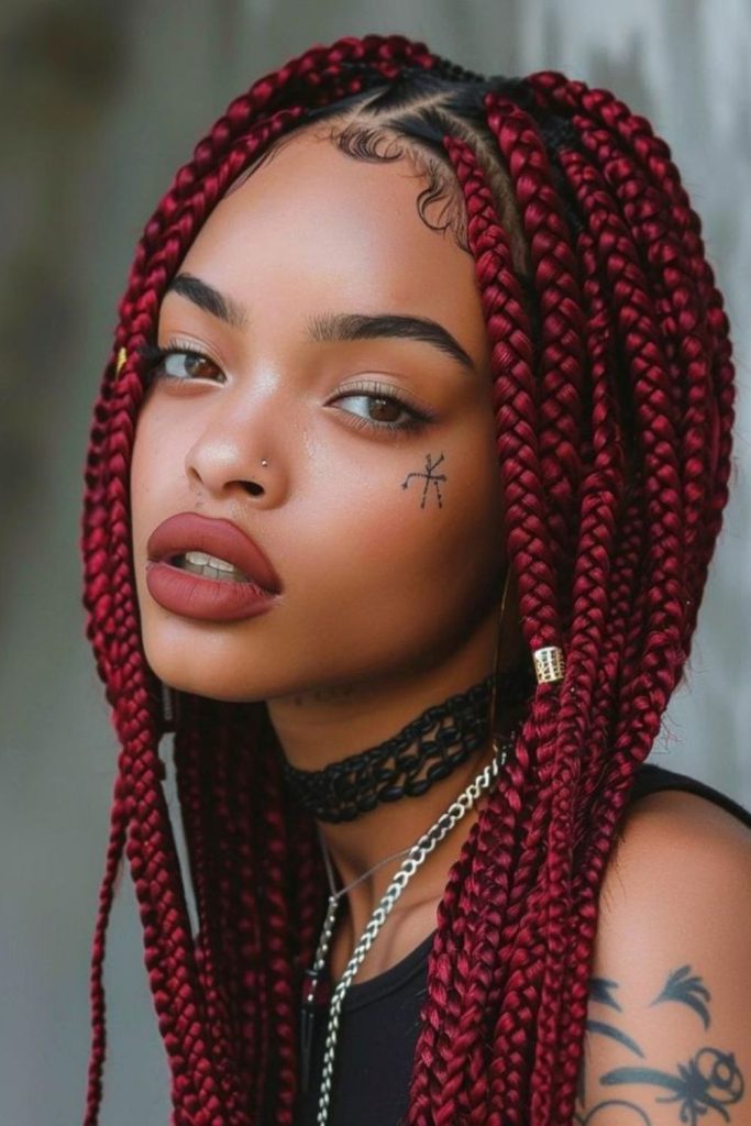 Mulberry knotless braids warm tone