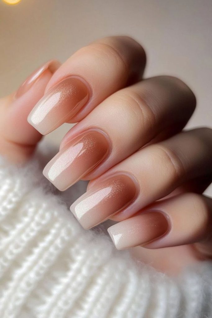 Nude caramel ombré ember nails.
