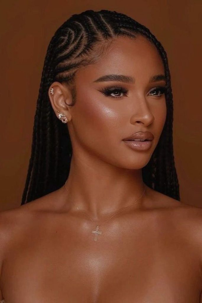 Sharp defined onyx black braids.