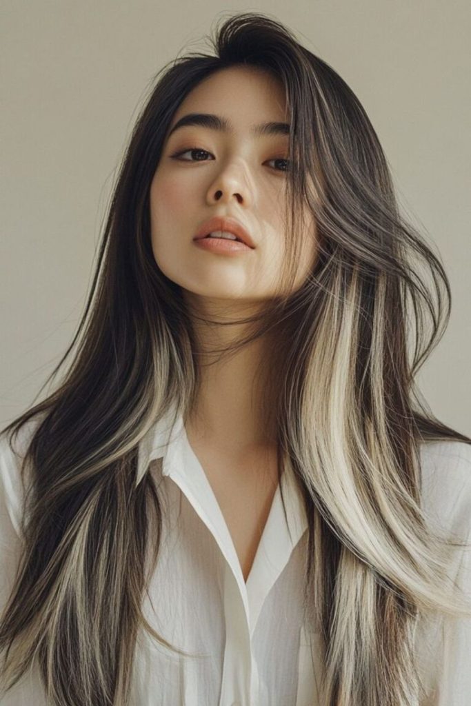 Onyx-black sleek precision hairstyle.