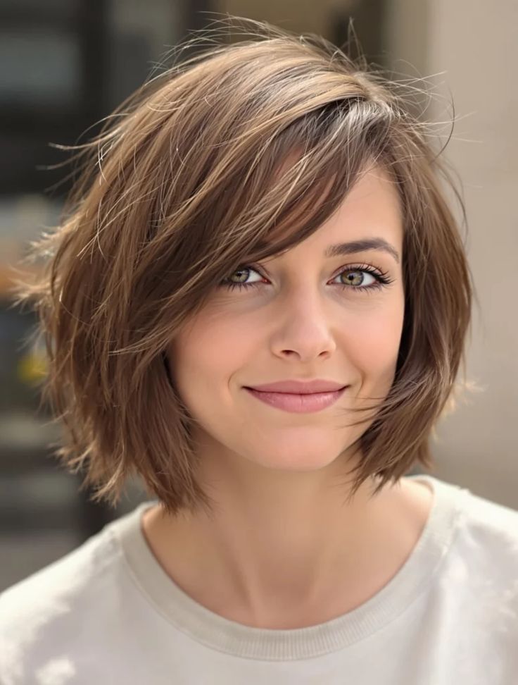 Light orchid mist layered bob.