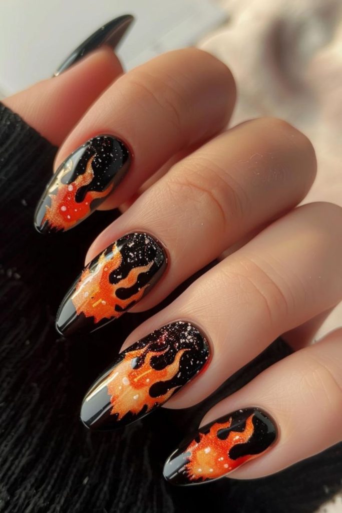 Phantom flame Halloween nail art design.