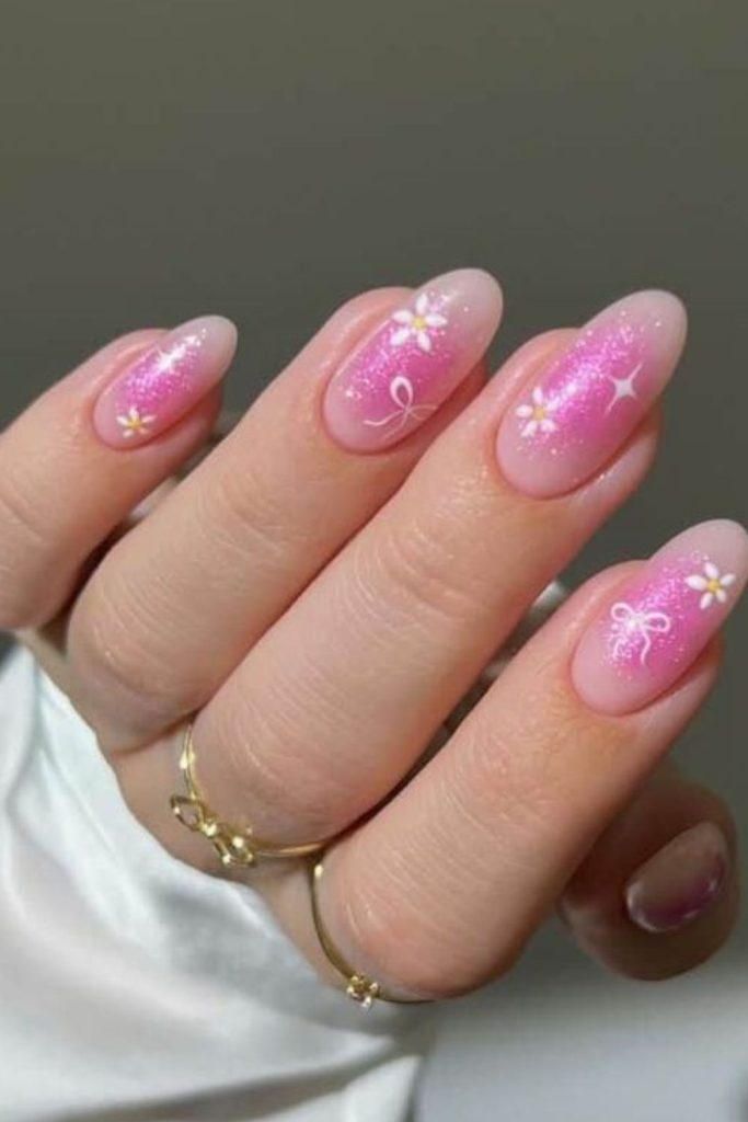 Aurora-inspired glowing pink nails