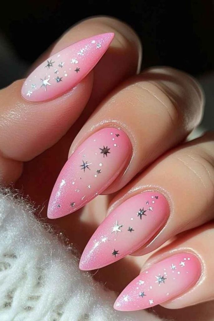 Star garland pink Christmas nails.