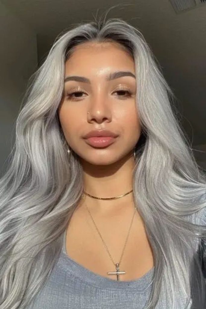 Platinum silver smooth straight hair glow.