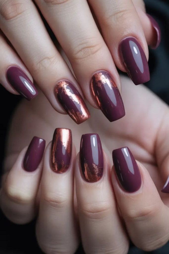 Plum wine glossy fall manicure