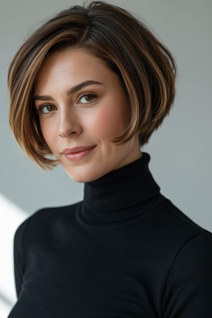 Polished half bob with neat ends.