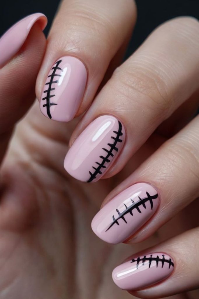Possessed doll stitched creepy nail pattern.