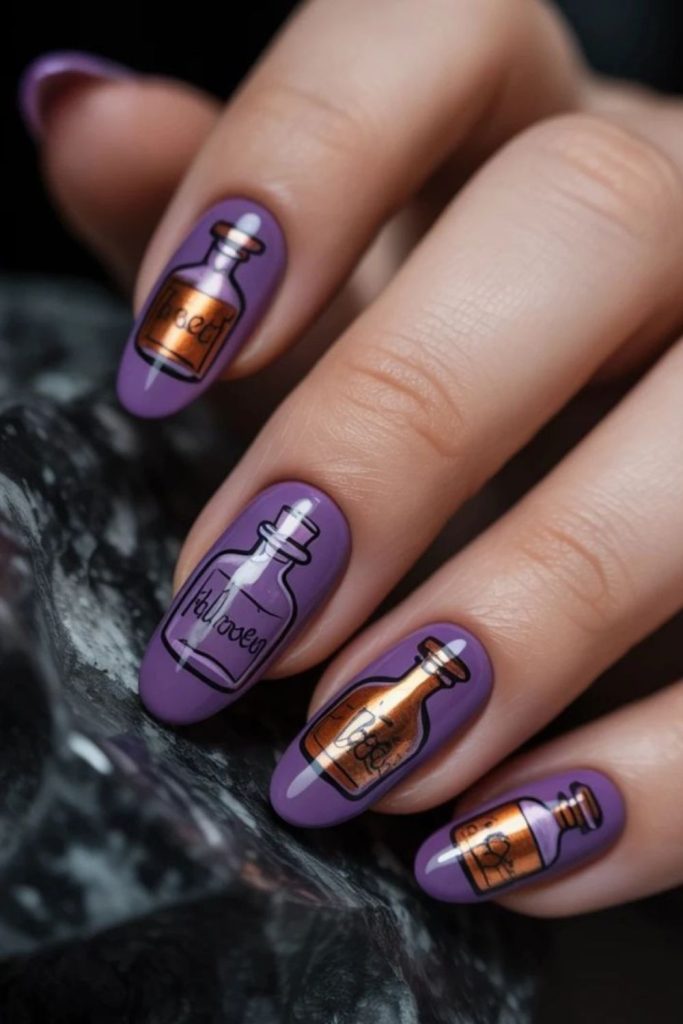 Potion bottle glowing elixir nail art.