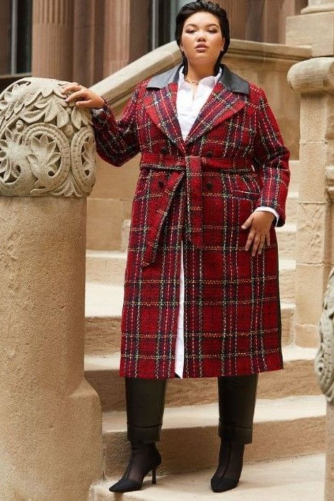 Red plaid coat mountain chic.