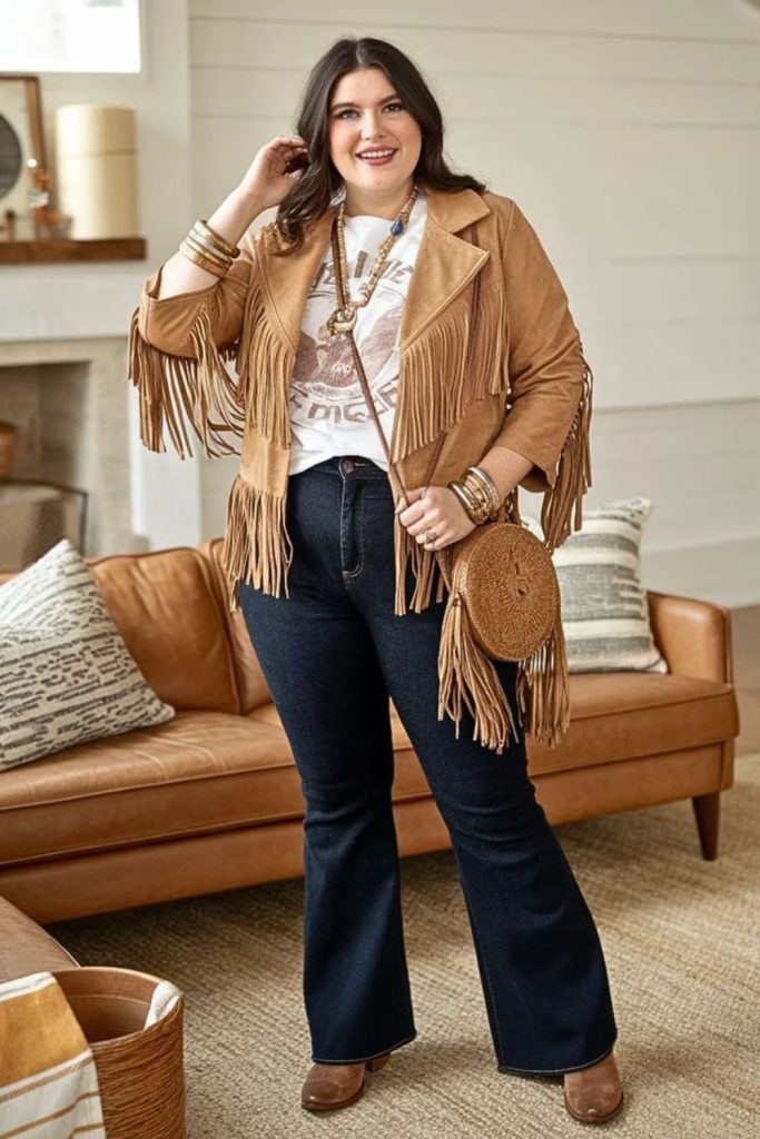 Mustard fringe jacket western glam.