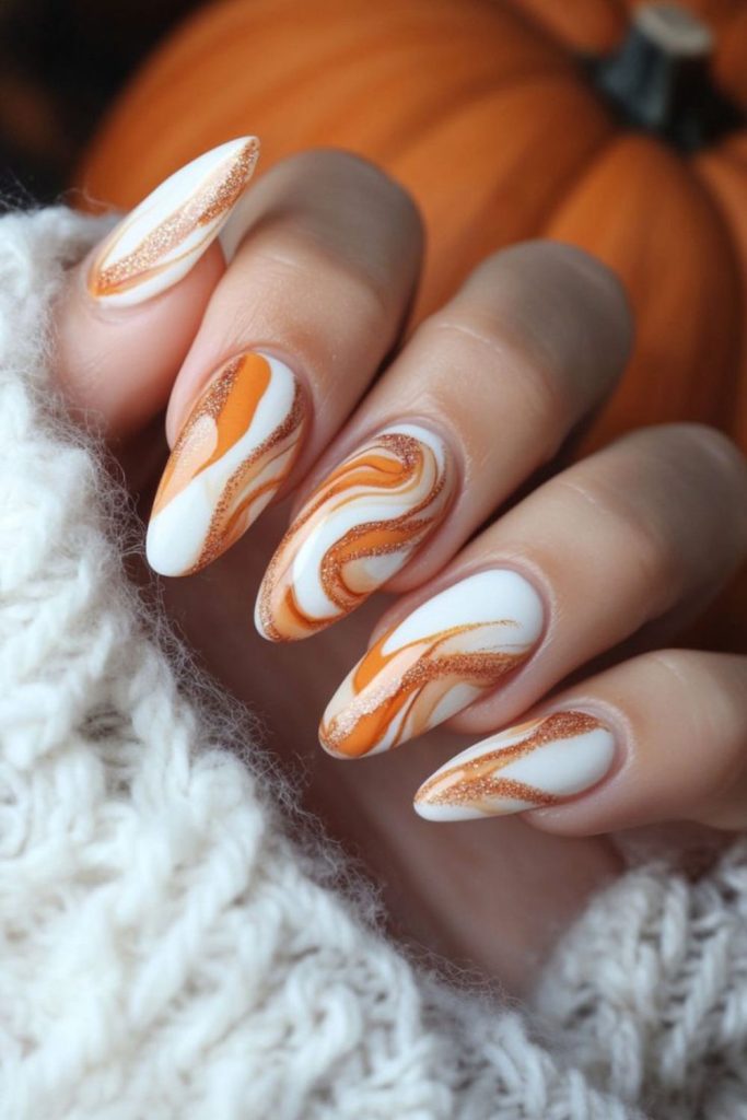Pumpkin chai latte inspired nails