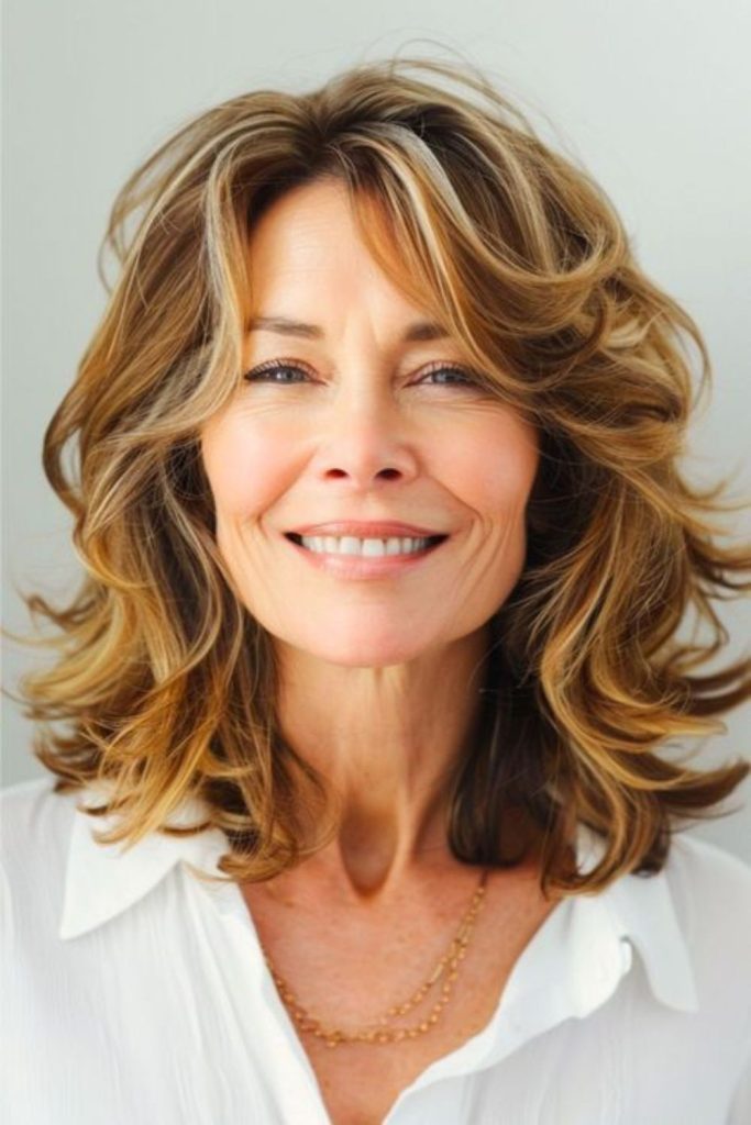 Shoulder-length lob with bright highlights