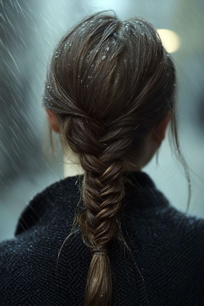 Wet look rain whisper french braid