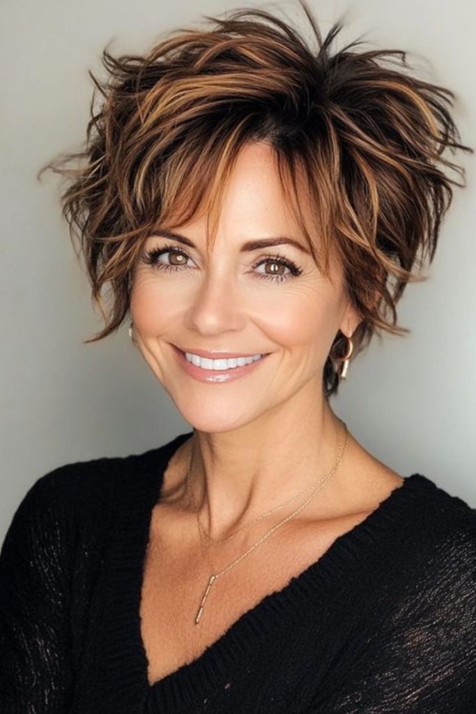 Dark cropped cut with glossy shine