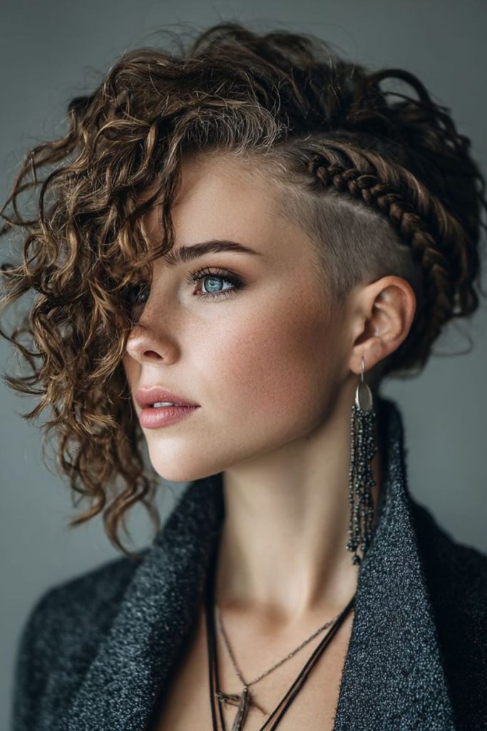 Black undercut with woven net braids