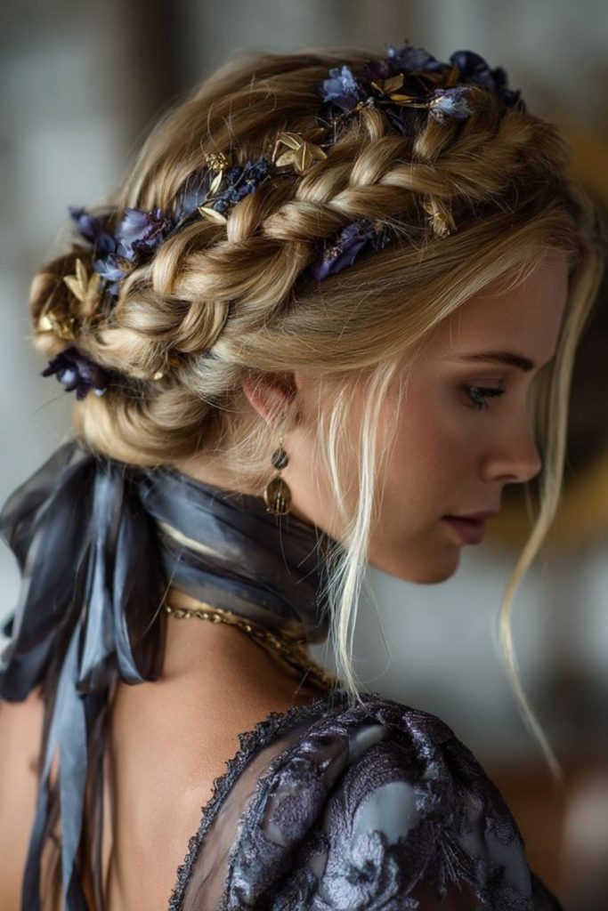 Renaissance braid crown with detail.
