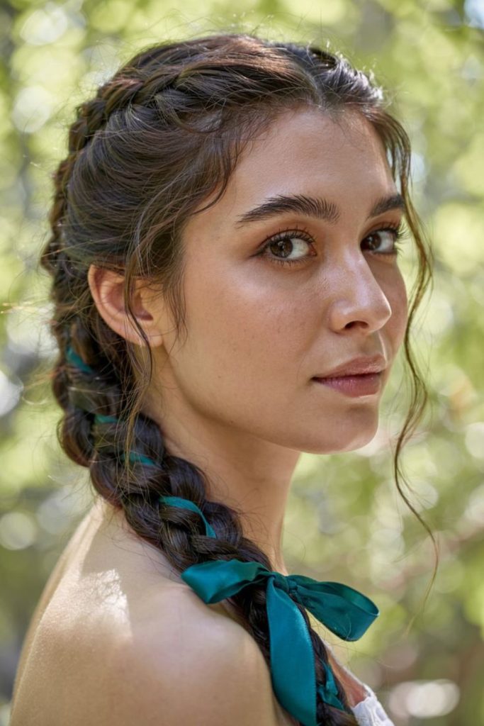 Ribbon-woven braid with soft shine.