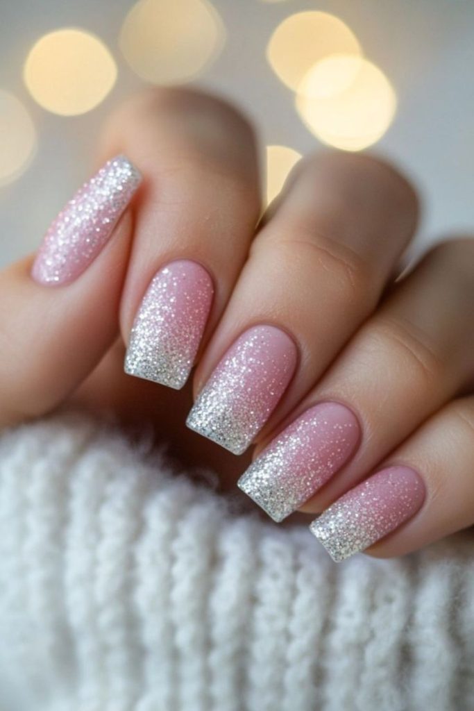 Rose quartz crystal-inspired nail design.