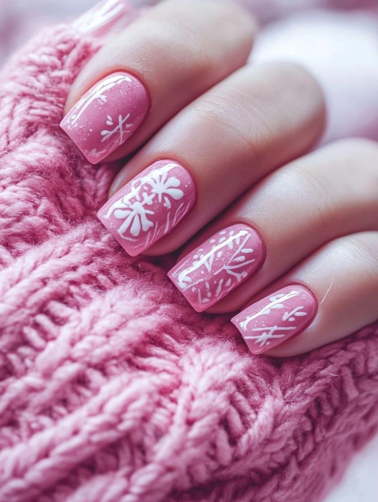 Satin matte pink snowdrift nails.