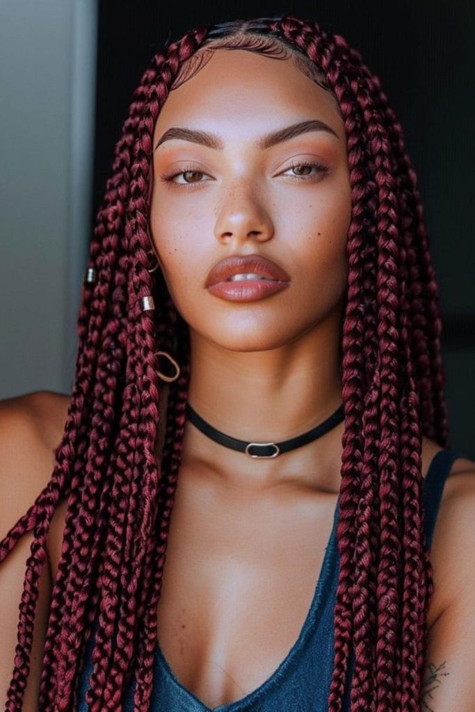 Deep red gemstone shaded braids.