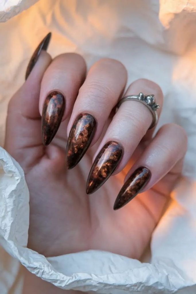 Rustic bronze metallic fall manicure