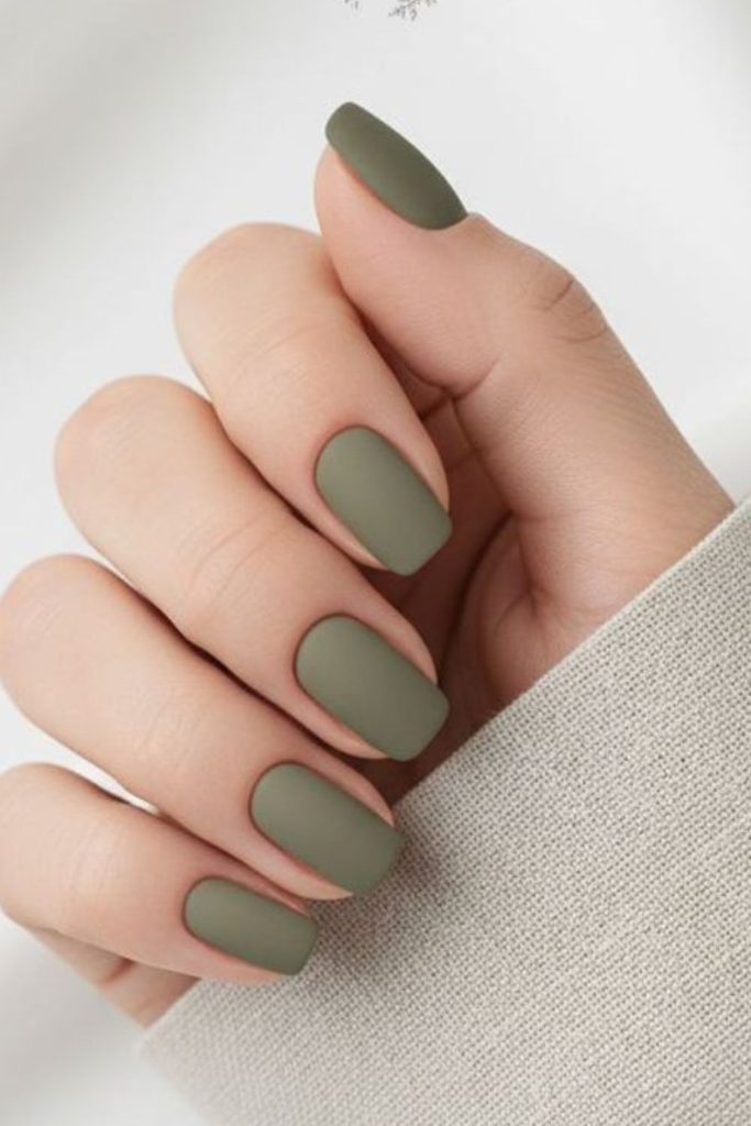 Sage beige soft wool nail look.