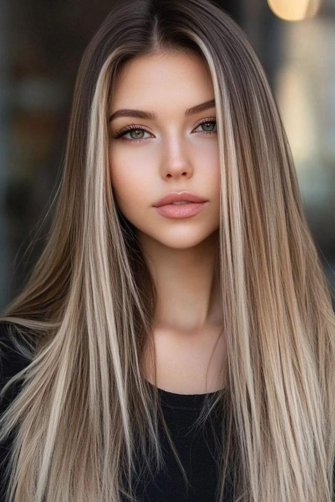 Sandstone beige smooth straight hair.