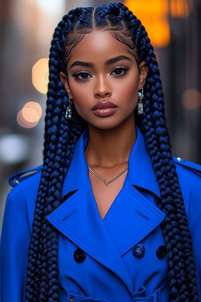 Deep sapphire blue midnight braids.