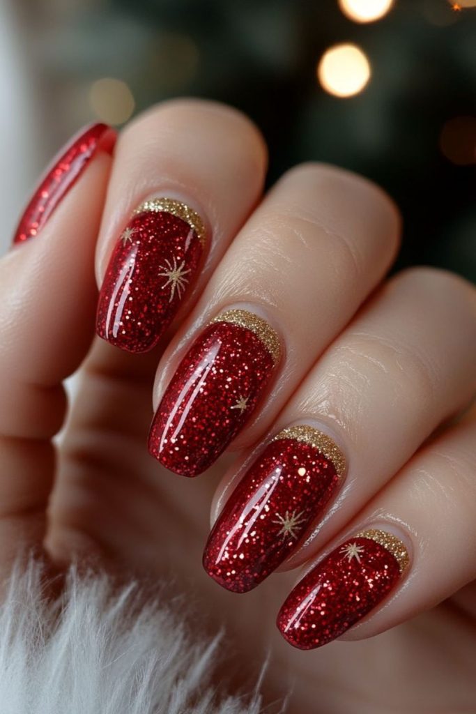 Burgundy gold velvet drip nails.