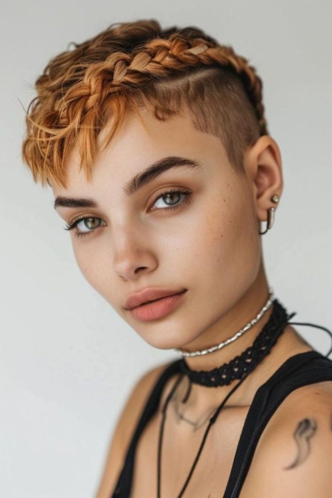 Coiled pixie braids with golden cuffs
