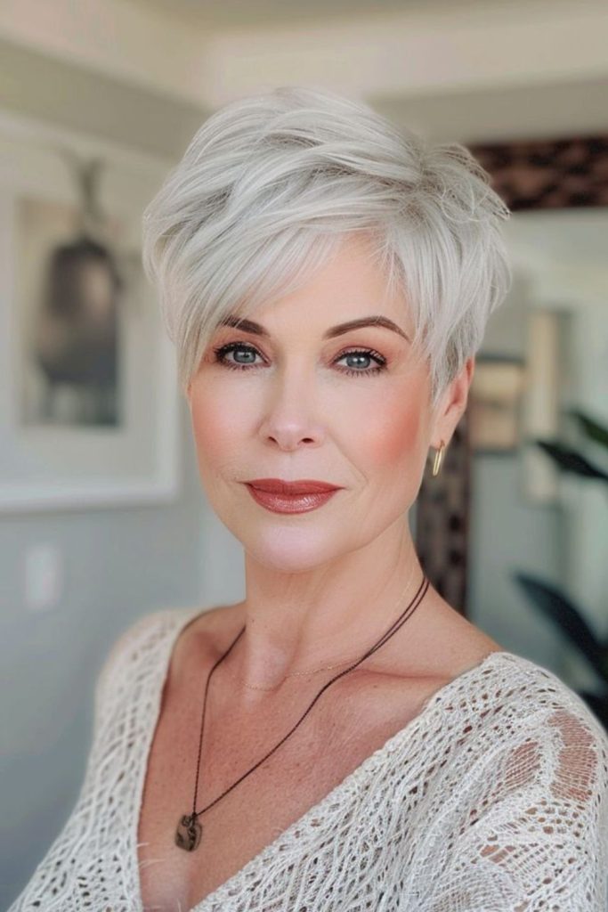 Geometric silver cut with shine.