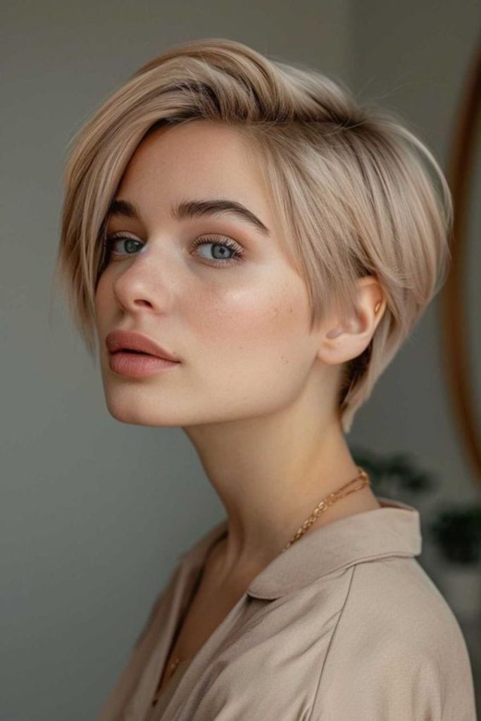 Side-flick pixie bob with volume.