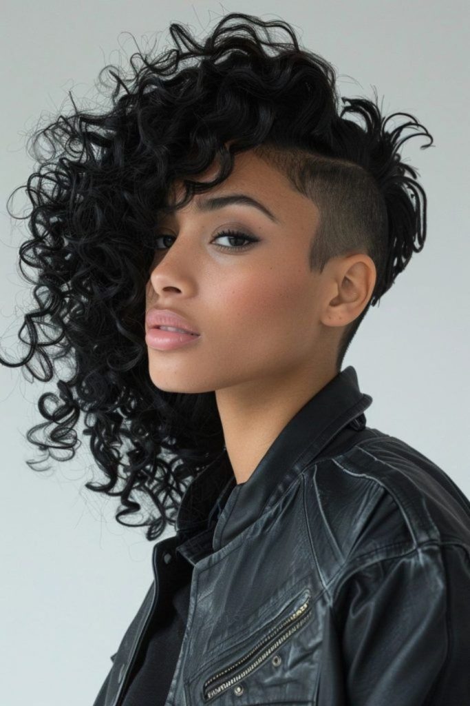 Shaved side curls with gray tones