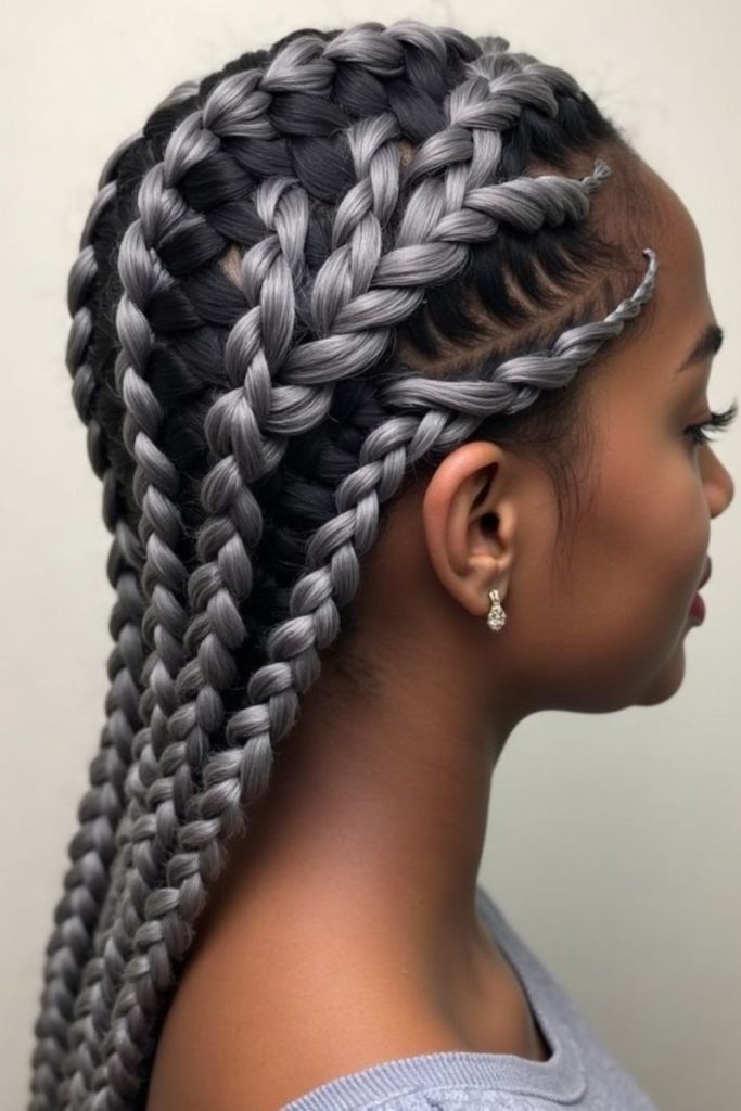 Silver thread embellished winter braids