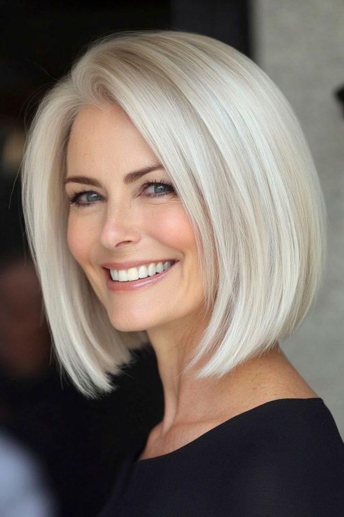 Angled bob with sharp straight finish